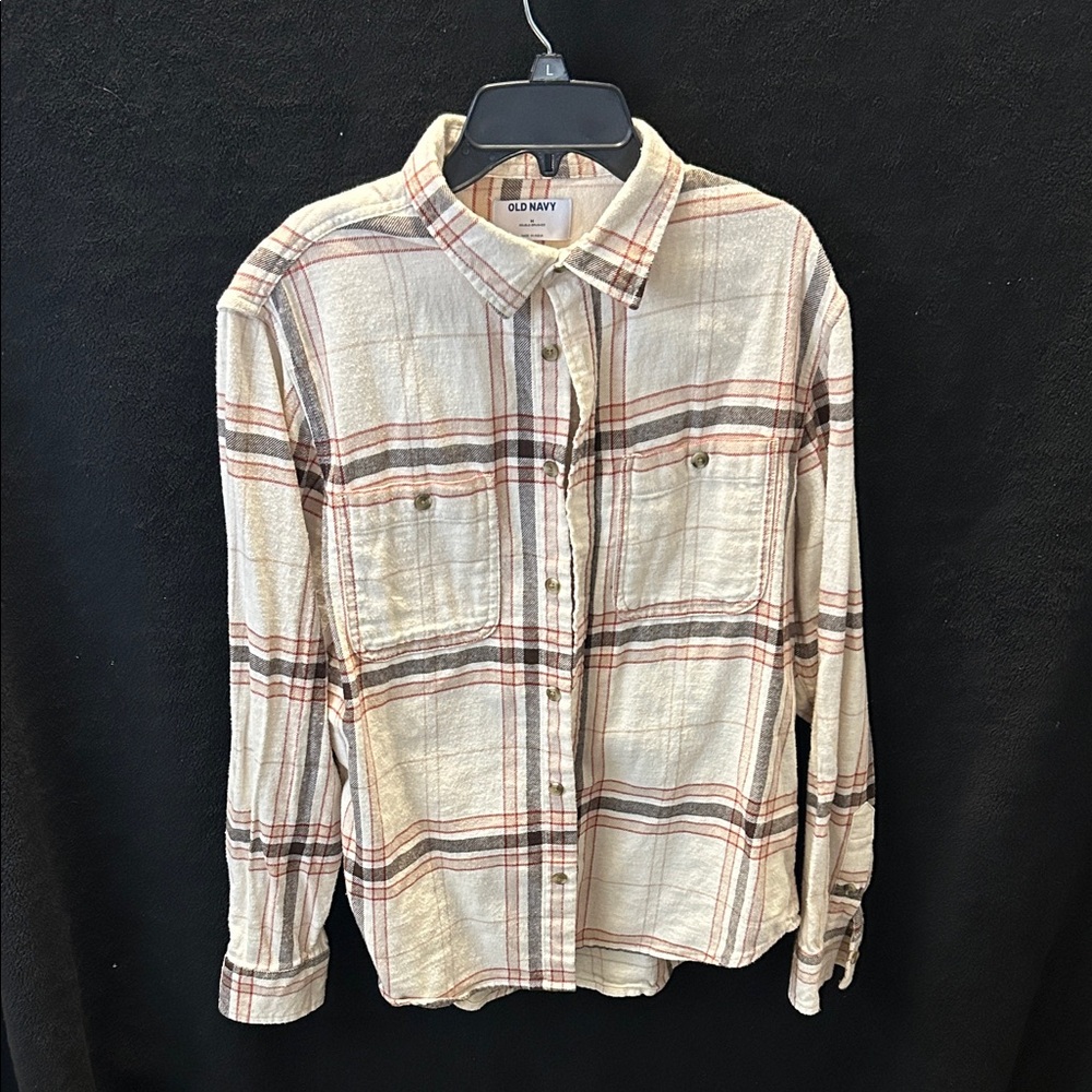 Old Navy Men's Casual Plaid Shirt - Cream and Brown